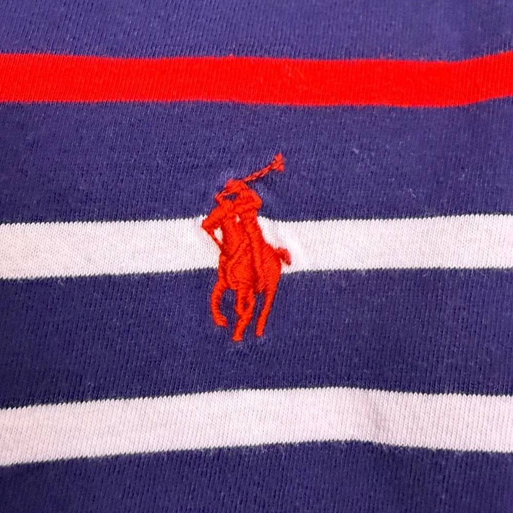 Polo Ralph Lauren Crewneck Shirt Men XL Blue Red Stripe Custom Slim Fit Nautical